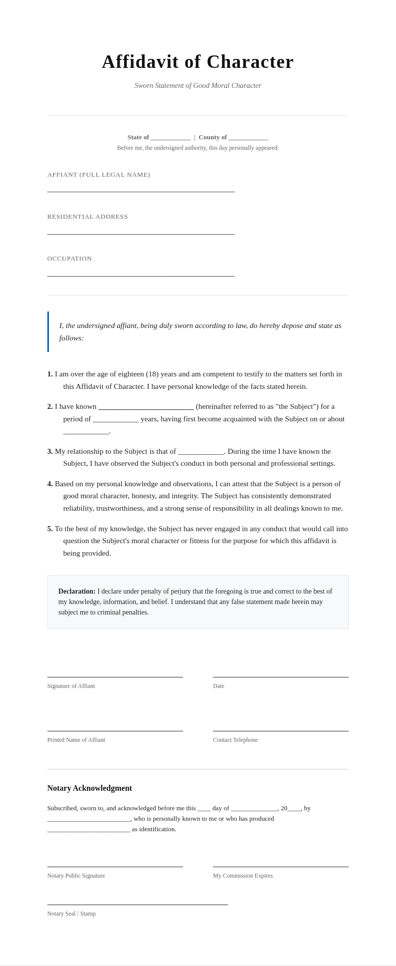 Classic Professional Affidavit of Character